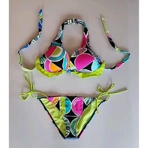 Island Soul Bikini Size Small Playful Ruffle Vibrant Geo Padded 2 Piece Swimsuit